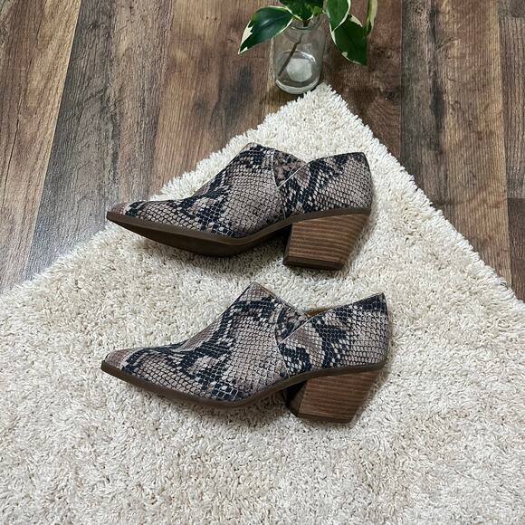 Lucky Brand Size 8.5 M Snake Print Point Toe Suede Leather Tabea Ankle Booties - Picture 4 of 7